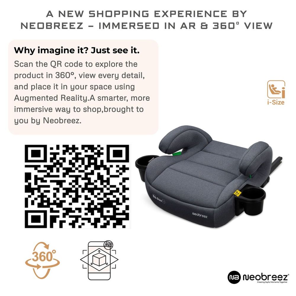 نيوبريز - آي سانفارو آي سايز مقعد سيارة معزِّز للأطفال بنظام إيزوفكس المجموعة 2/3 مع حامِلَي أكواب - رمادي