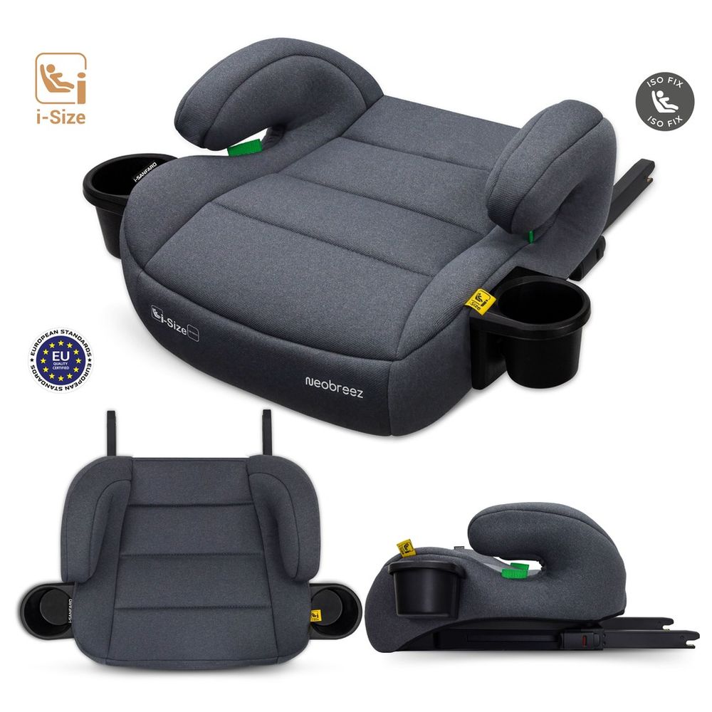 نيوبريز - آي سانفارو آي سايز مقعد سيارة معزِّز للأطفال بنظام إيزوفكس المجموعة 2/3 مع حامِلَي أكواب - رمادي