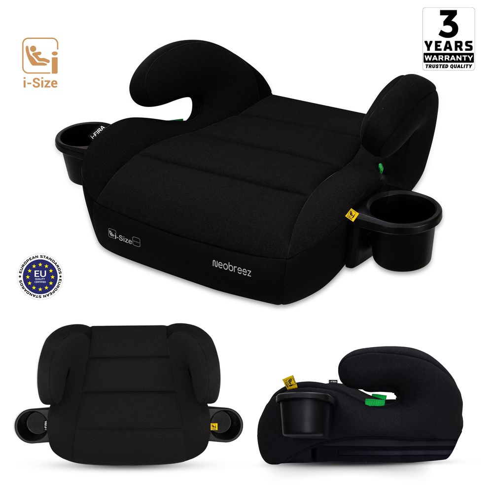 نيوبريز - آي فيرا آي سايز مقعد سيارة معزِّز للأطفال المجموعة 2/3 مع حامِلَي أكواب - أسود
