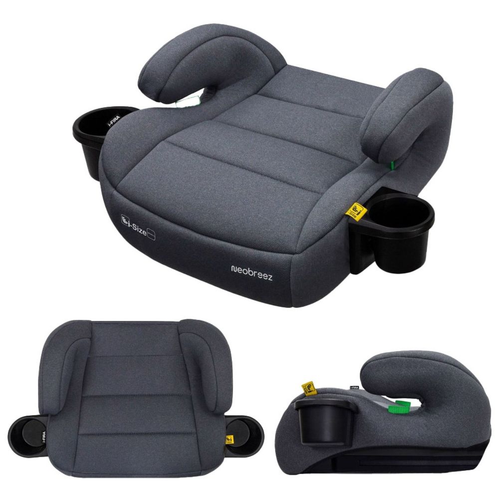 نيوبريز - آي فيرا آي سايز مقعد سيارة معزِّز للأطفال المجموعة 2/3 مع حامِلَي أكواب - رمادي