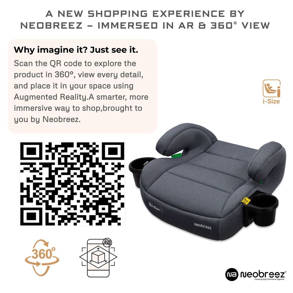 نيوبريز - آي فيرا آي سايز مقعد سيارة معزِّز للأطفال المجموعة 2/3 مع حامِلَي أكواب - رمادي