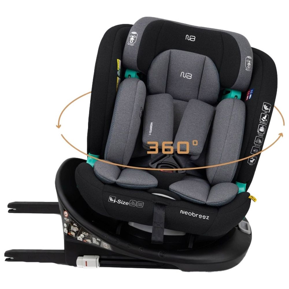 Neobreez - i-Guardia 360-Degree Isofix i-Size Car Seat, All-In-1, 0-12Yrs - Black/Grey