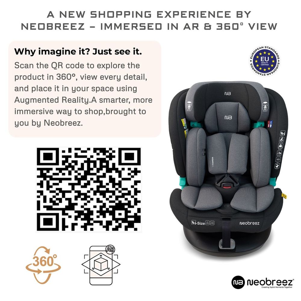 Neobreez - i-Guardia 360-Degree Isofix i-Size Car Seat, All-In-1, 0-12Yrs - Black/Grey