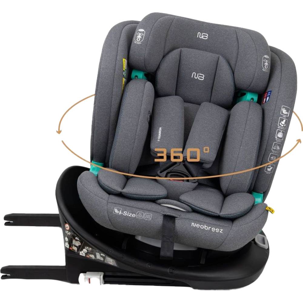 Neobreez i-Guardia 360-Degree Isofix i-Size Car Seat, All-In-1, 0-12Yrs - Grey