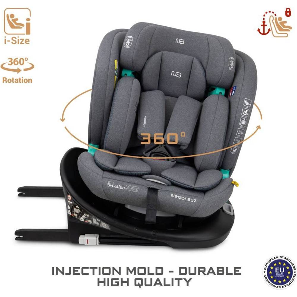 Neobreez i-Guardia 360-Degree Isofix i-Size Car Seat, All-In-1, 0-12Yrs - Grey