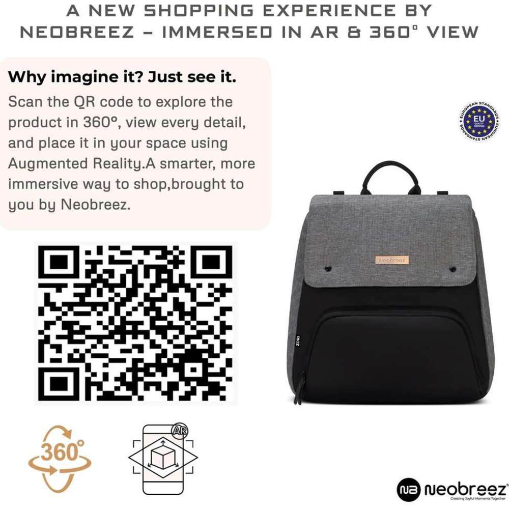 نيو بريز - شنطة ظهر زوري للحفاضات، 7 قطع مع حصيرة تغيير الحفاضات، وشنطة للقطع مبللة، وأكياس - رمادي