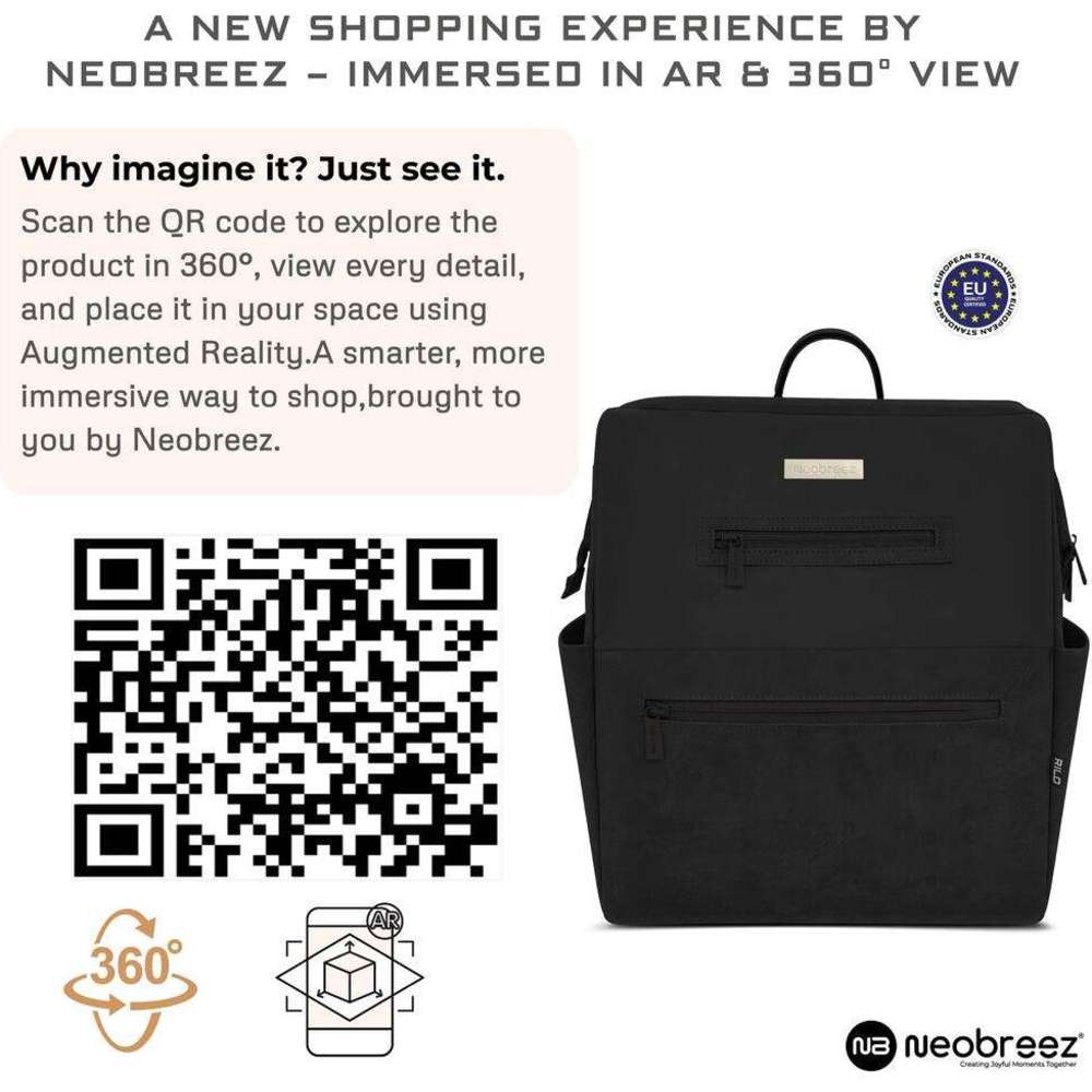 نيو بريز - حقيبة ظهر ريلو للحفاضات، 7 قطع مع حصيرة تغيير الحفاضات، وحقيبة مبللة، وأكياس - أسود