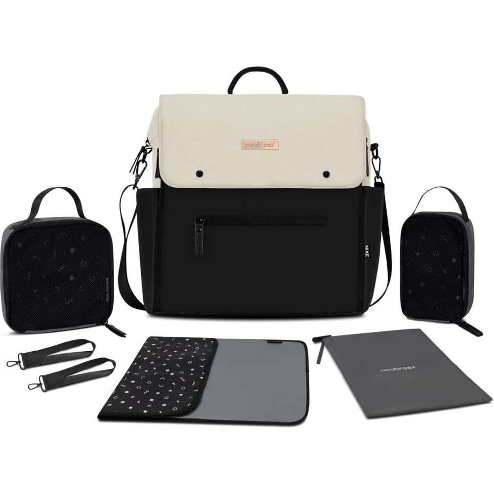 Neobreez Nixe Diaper Backpack 7pc-Set with Changing Mat, Wet Bag &Pouches - Beige