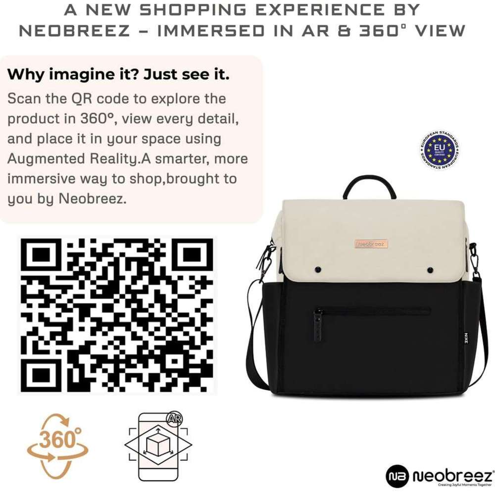 Neobreez Nixe Diaper Backpack 7pc-Set with Changing Mat, Wet Bag &Pouches - Beige