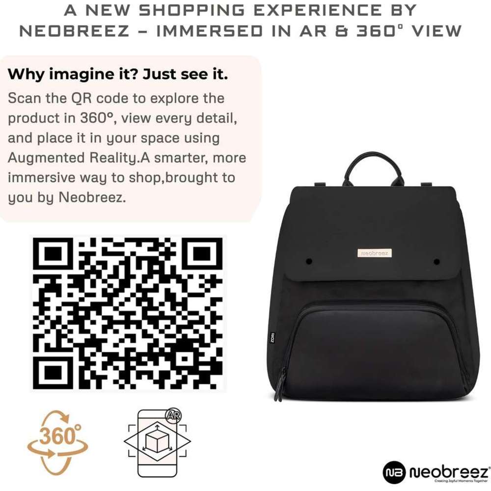 نيو بريز - شنطة ظهر زوري للحفاضات، 7 قطع مع حصيرة تغيير الحفاضات، وشنطة للقطع مبللة، وأكياس - أسود