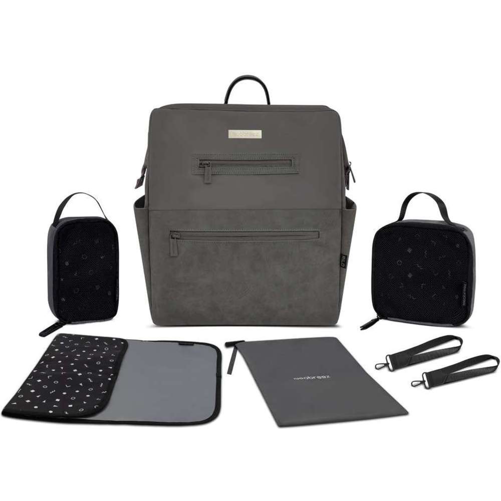Neobreez Rilo Diaper Backpack 7pc-Set with Changing Mat, Wet Bag & Pouches - Dark Grey