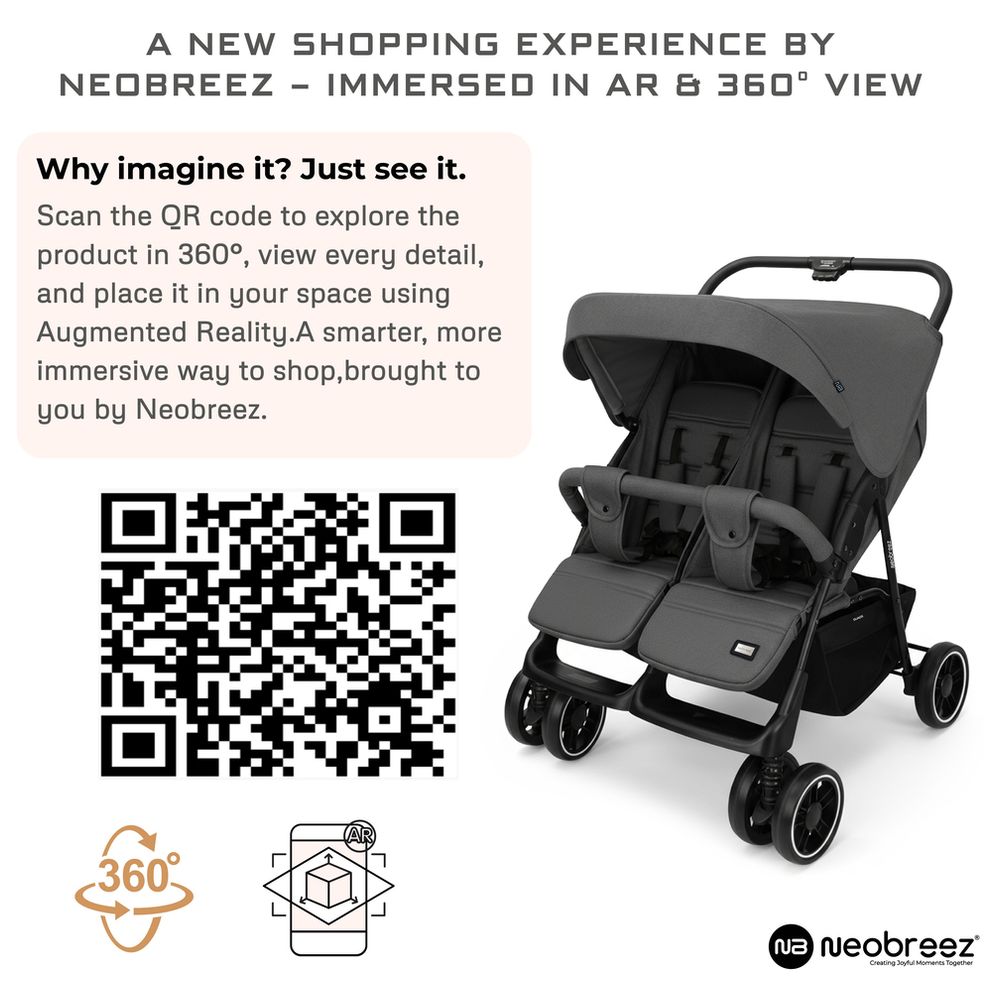 Neobreez - Duadx Double Stroller Twin Stroller - Black Dark Grey