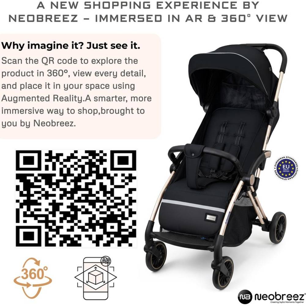 نيو بريز - عربة أطفال ثيتا خفيفة الوزن قابلة للطي تلقائيًا - لون أسود
