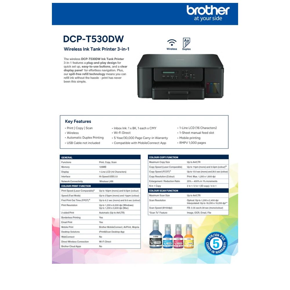 برذر - طابعة حبر تانك DCPT530DW - أسود