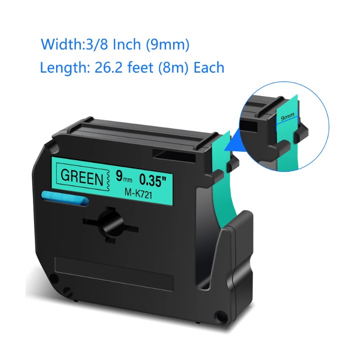 Brother - Label Tape Cassette - Black On Green - 9 mm