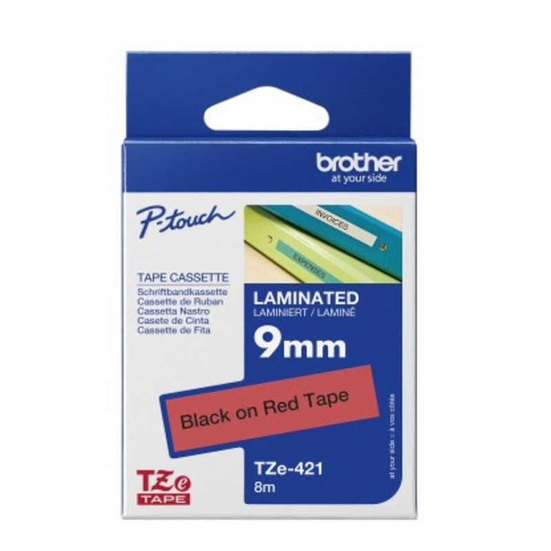 شريط لاصق مغلف من براذر - TZe-421، 9 مم - أسود على أحمر