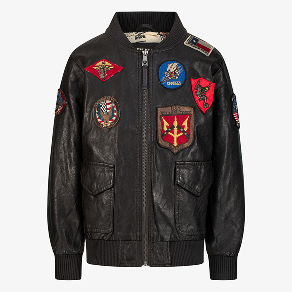 توب غان - جاكيت بومر من الجلد النباتي للأطفال - بني