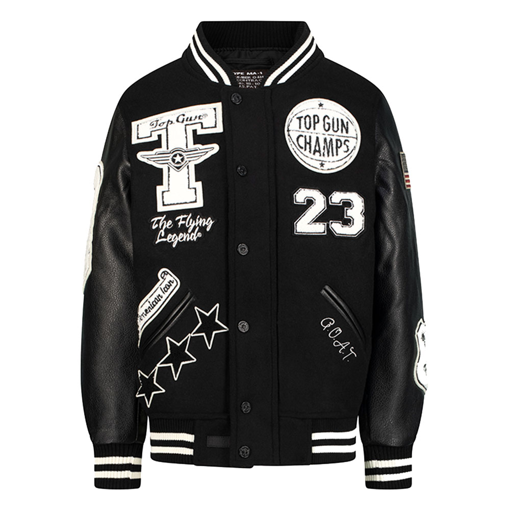 توب غان - جاكيت بومر صوف بولي يوريثين للأطفال فلاينج ليجند - أسود