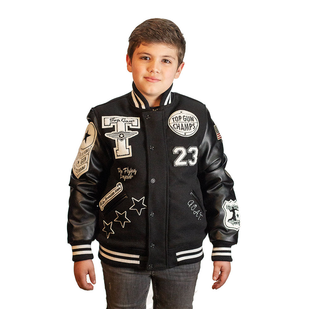 توب غان - جاكيت بومر صوف بولي يوريثين للأطفال فلاينج ليجند - أسود