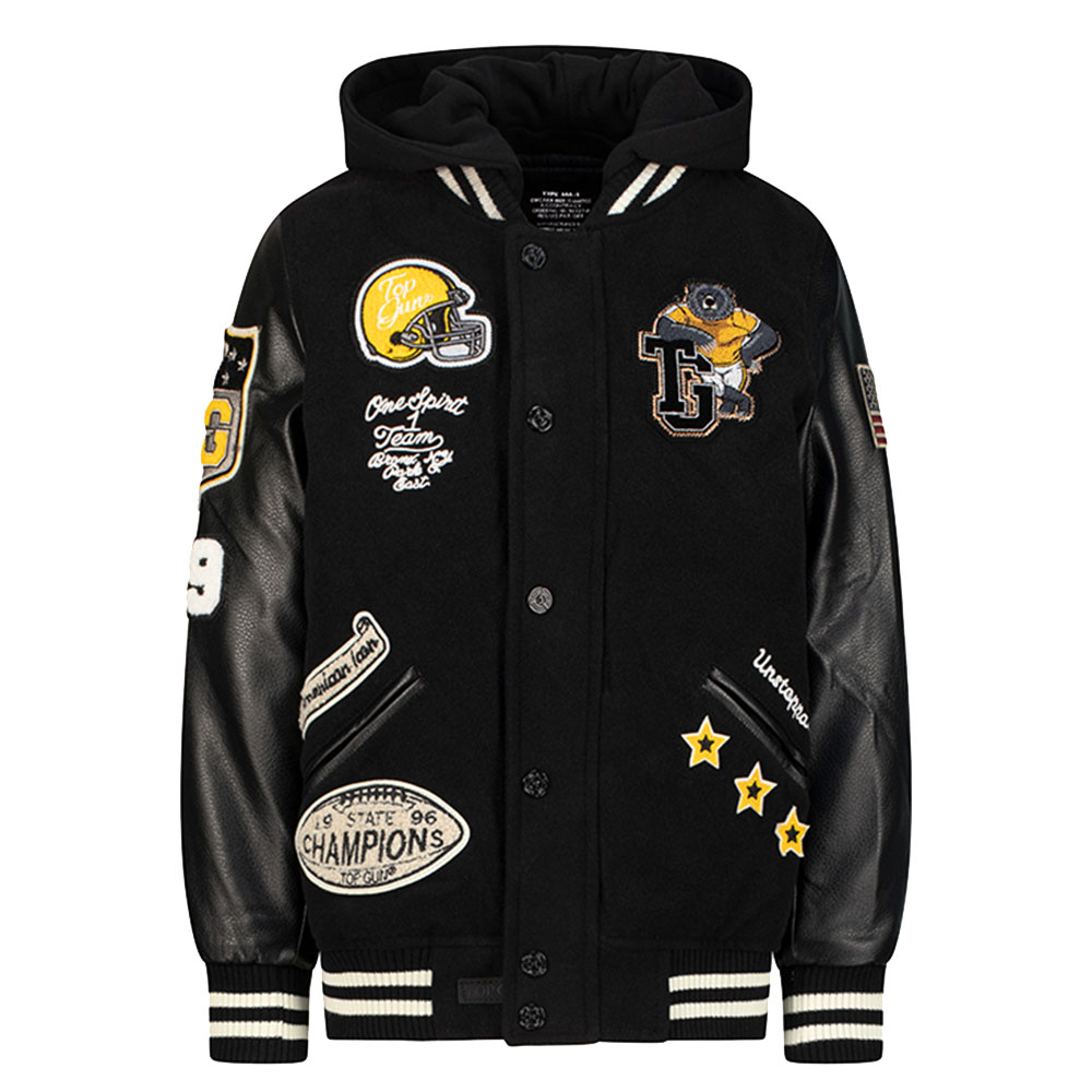 توب غان - جاكيت دب فارسيتي للأطفال بغطاء رأس قابل للإزالة - أسود