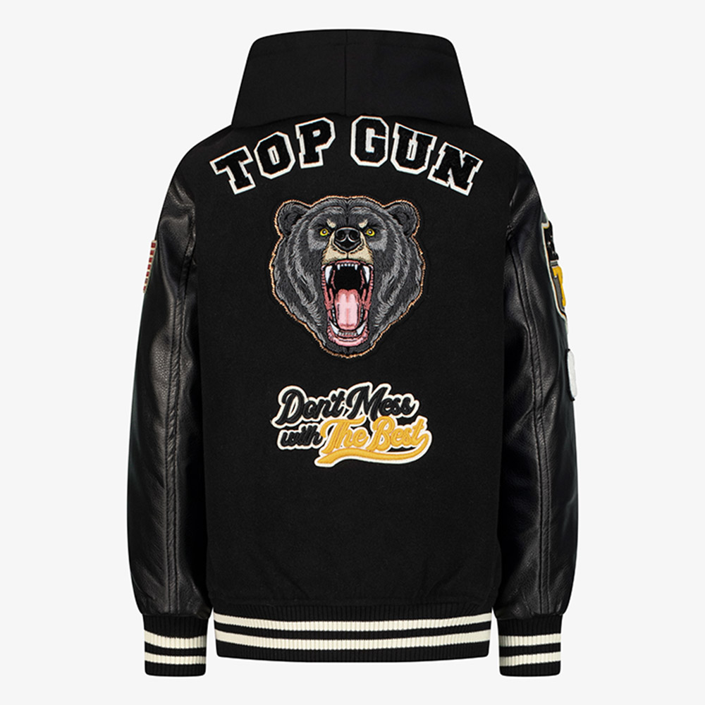 توب غان - جاكيت دب فارسيتي للأطفال بغطاء رأس قابل للإزالة - أسود