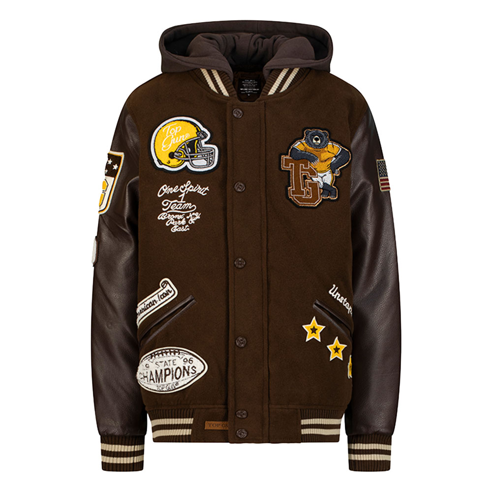 توب غان - جاكيت دب فارسيتي للأطفال بغطاء رأس قابل للإزالة - بني