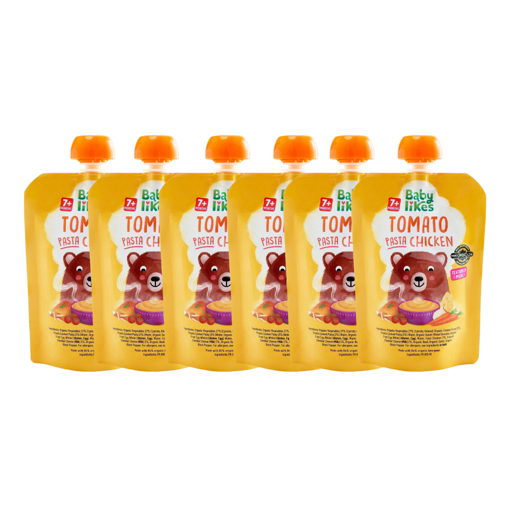 بيبي لايكس - كيس هريس حلال للأطفال - معكرونة بالطماطم والدجاج - 130غ - عدد 6