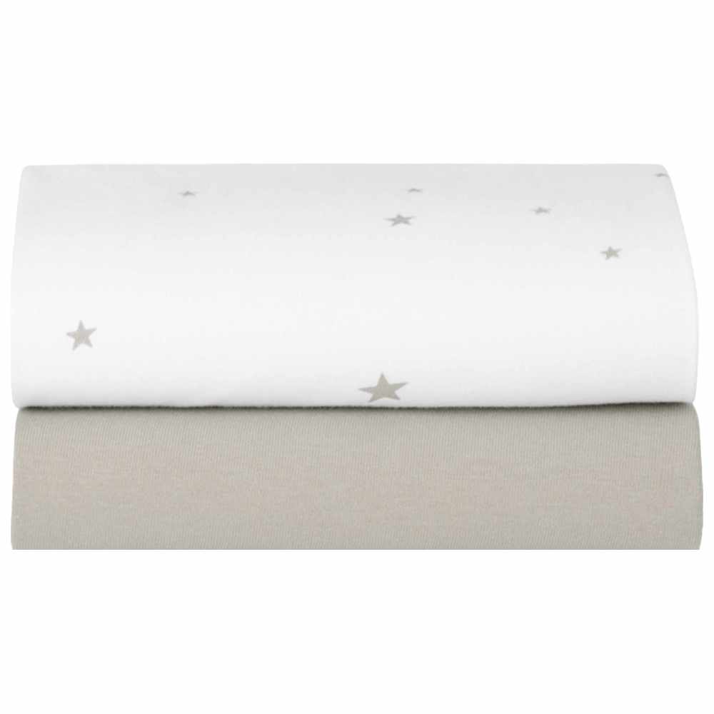 Snuz - Crib Fitted Sheets - White/Star - Pack of 2