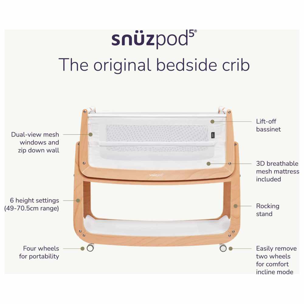 Snuz - SnuzPod 5 Bedside Crib - Mocha