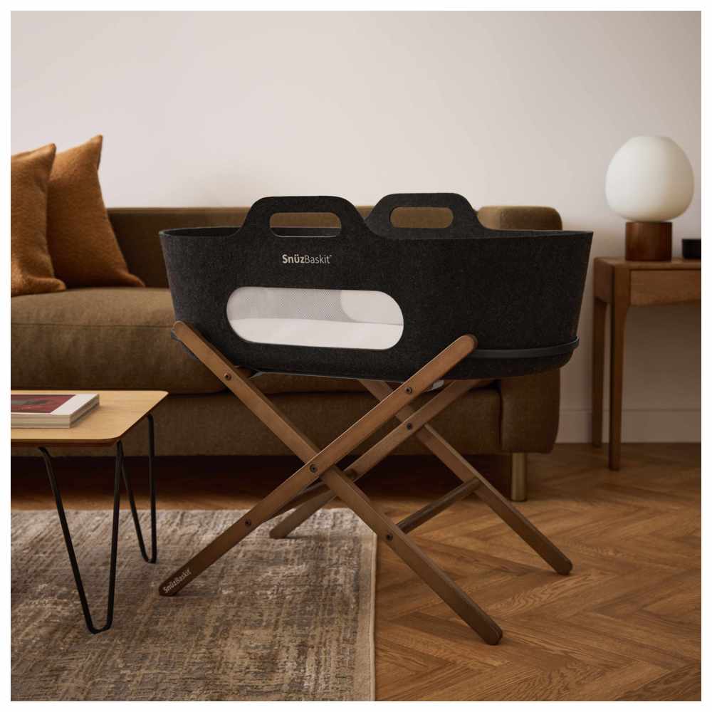 Snuz SnuzBaskit Barley Moses Basket & Walnut Stand - Black
