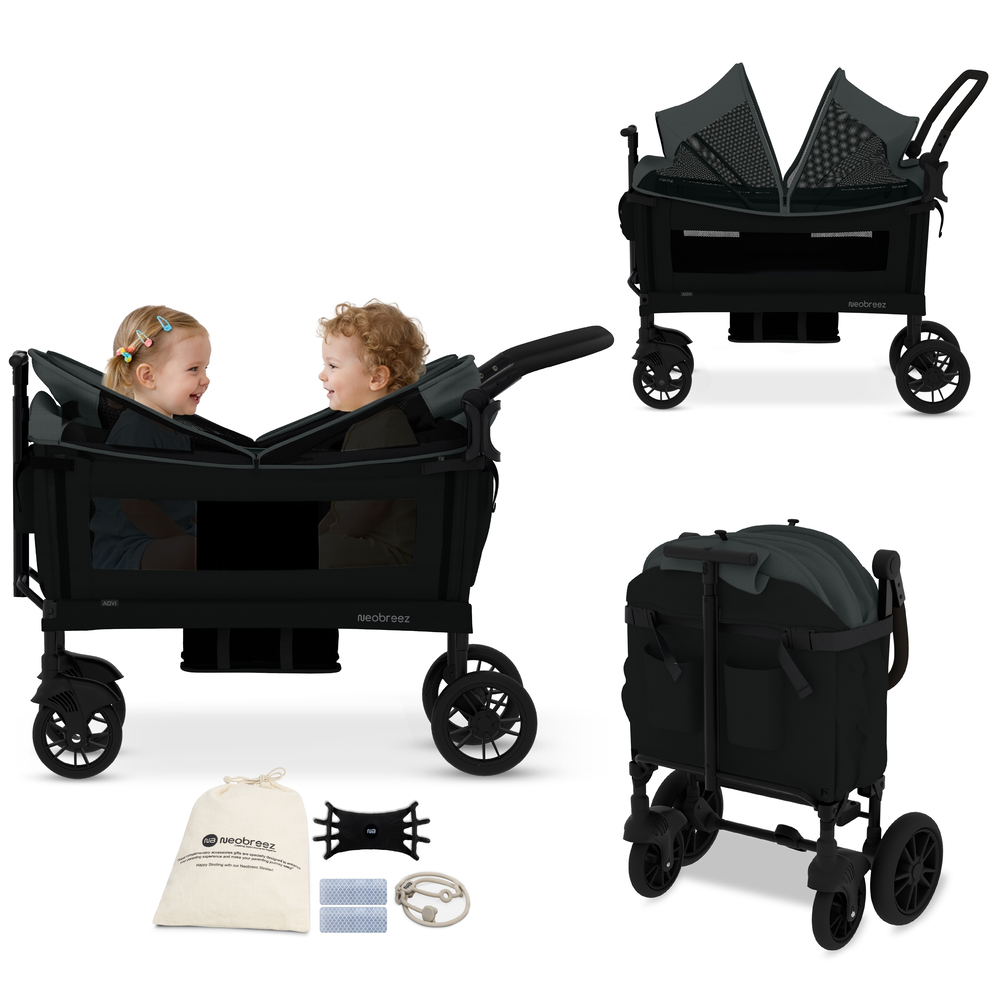 Neobreez - Advi Wagon Cargo Push & Pull Foldable Double Stroller - Grey Black