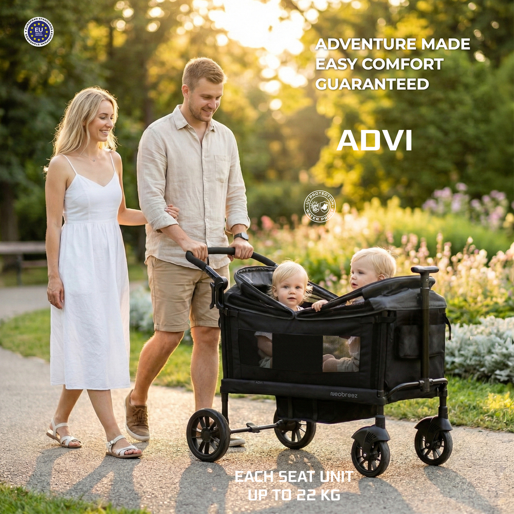 Neobreez - Advi Wagon Cargo Push & Pull Foldable Double Stroller - Grey Black