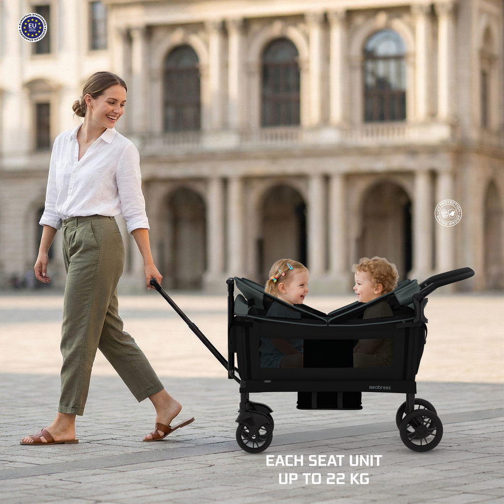 Neobreez - Advi Wagon Cargo Push & Pull Foldable Double Stroller - Grey Black