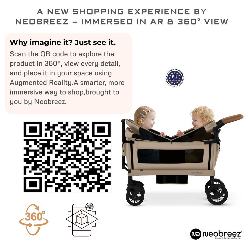 Neobreez - ADVI Wagon Stroller Double Stroller Push&Pull Foldable Twin Stroller - Beige