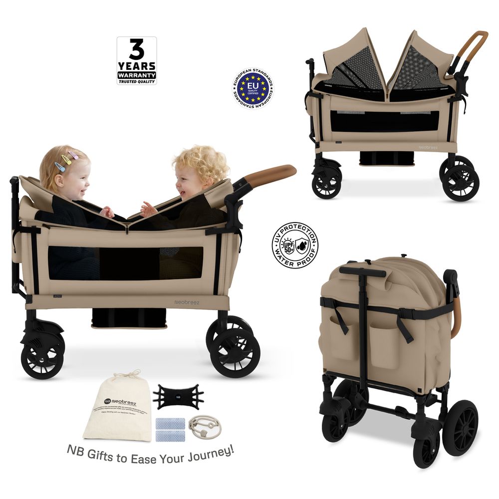 Neobreez - ADVI Wagon Stroller Double Stroller Push&Pull Foldable Twin Stroller - Beige
