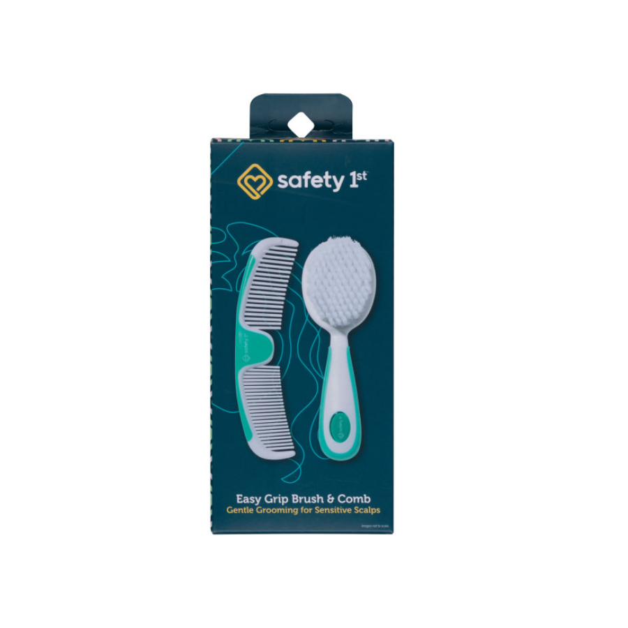 مجموعة فرشاة ومشط سهلة الإمساك للأطفال من سيفتي فيرست - أبيض/أزرق فاتح - قطعتان