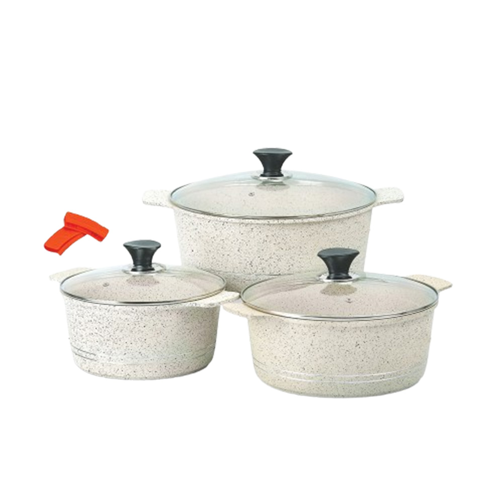 Sonex - Non-Stick Omega Super Cookware Set - White Marble - 8 Pcs