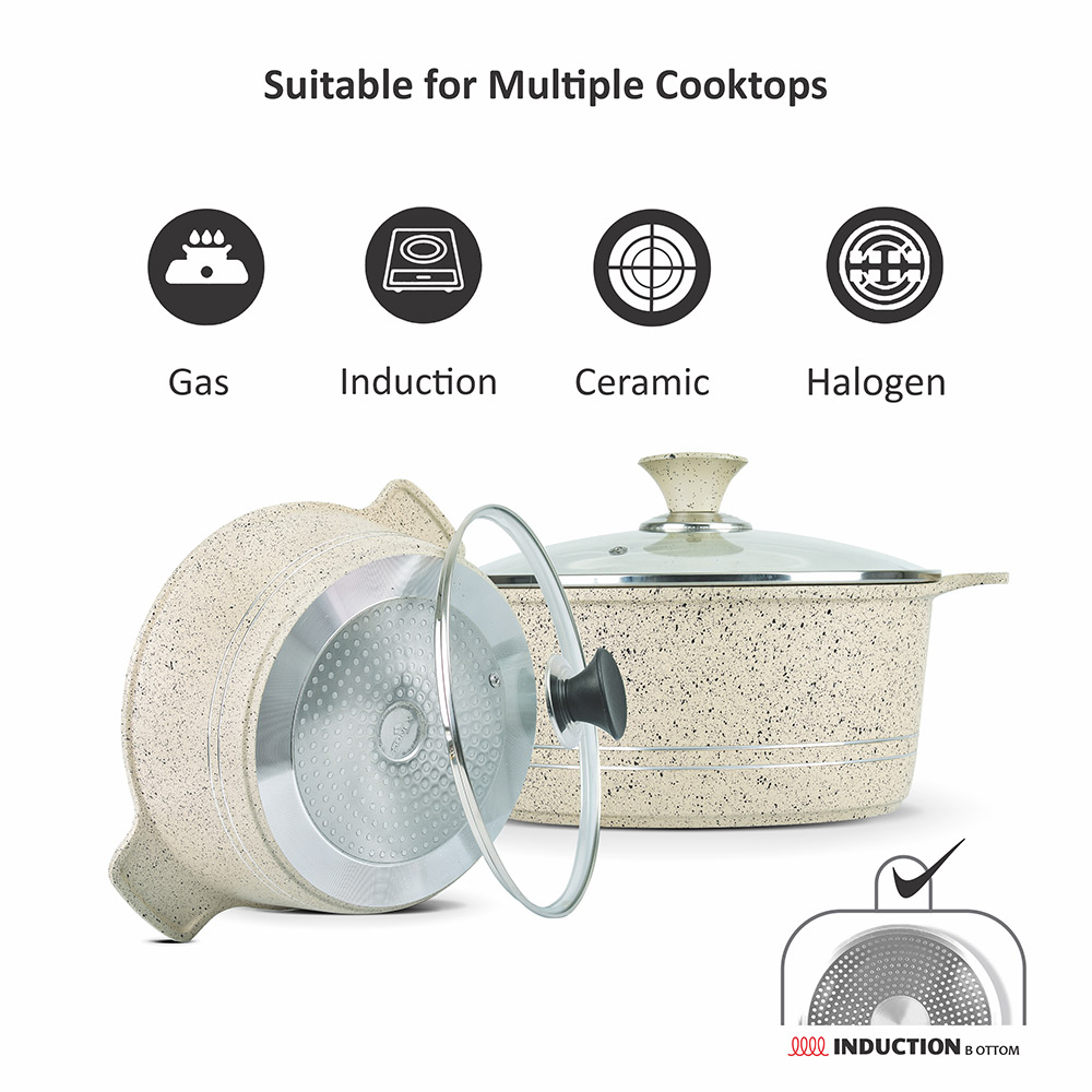 Sonex - Non-Stick Omega Super Cookware Set - White Marble - 8 Pcs