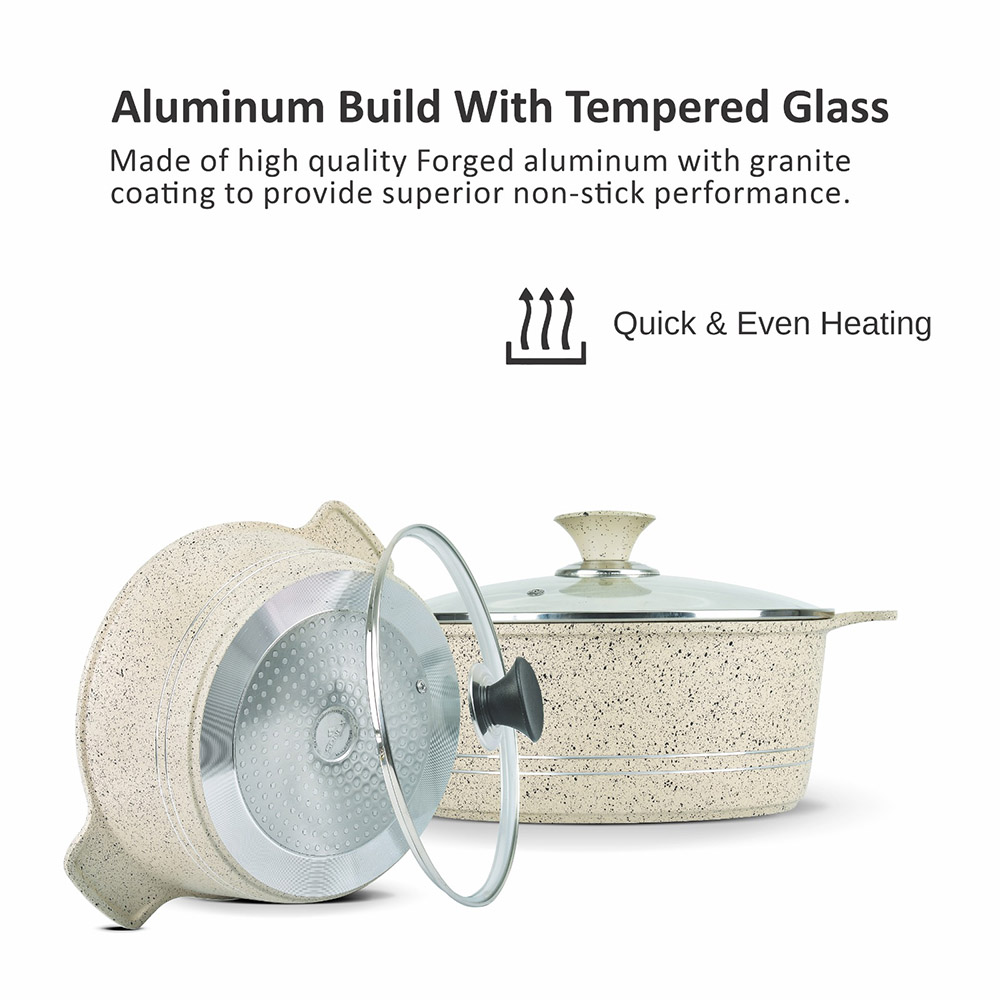 Sonex - Non-Stick Omega Super Cookware Set - White Marble - 8 Pcs