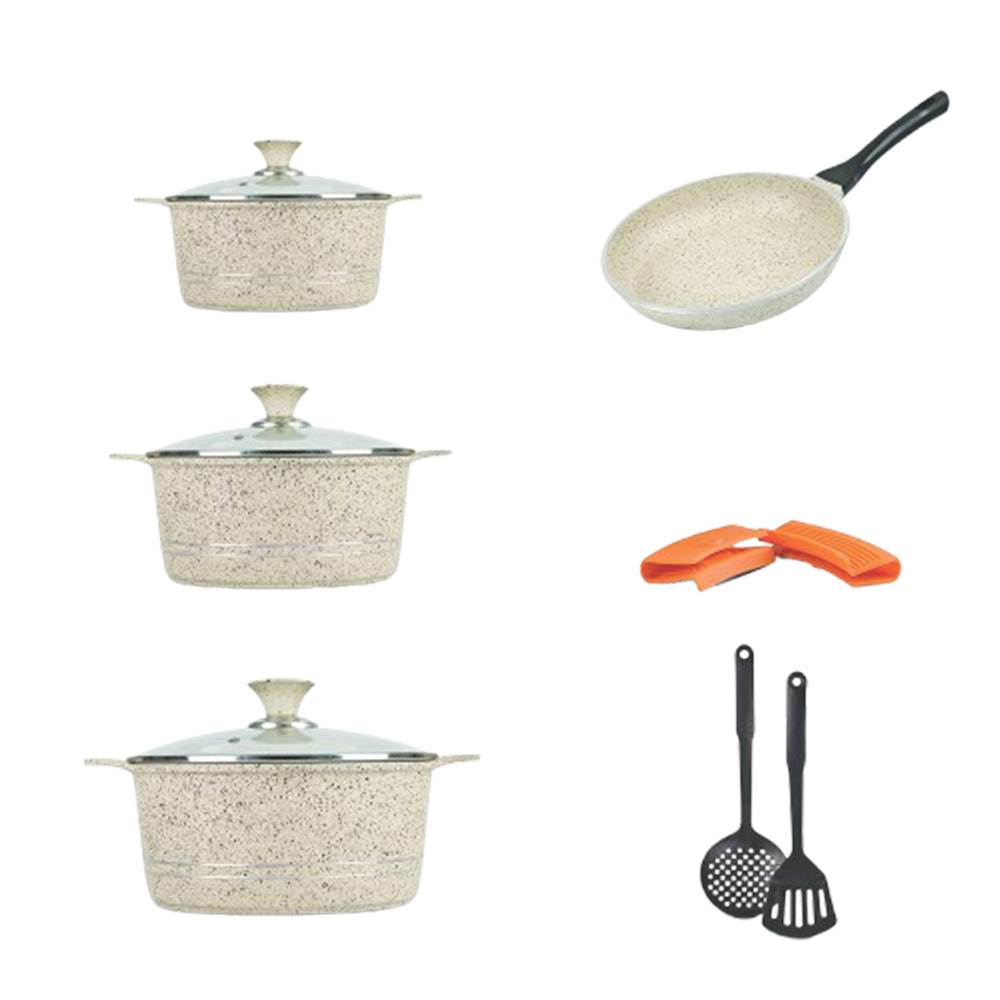 سونكس - مجموعة أواني طهي أوميغا جونيور غير لاصق - رخامي أبيض - 11 قطعة