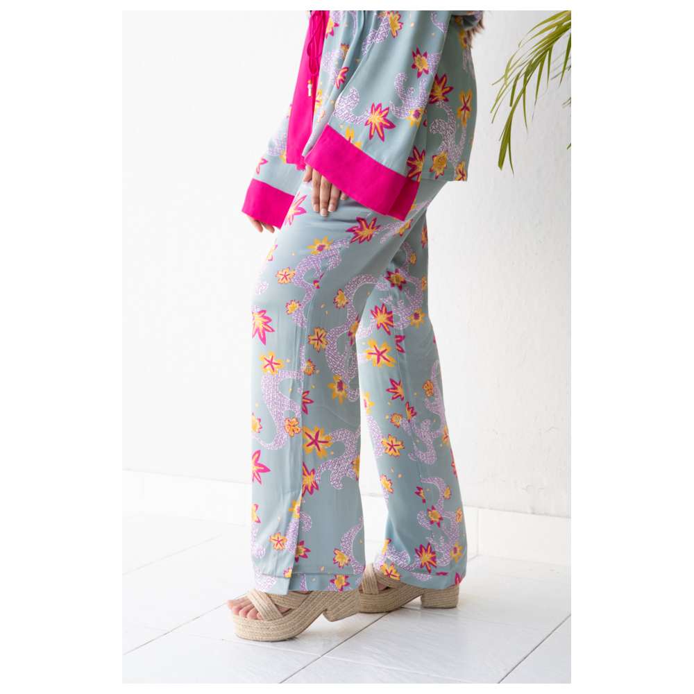 ستايلبج - بنطلون بالازو نسائي مطبوع - أزرق