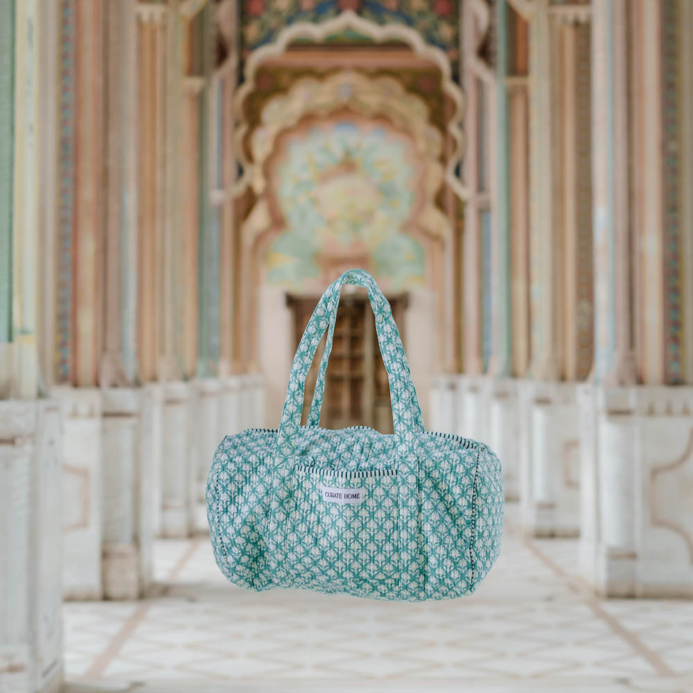 Curate Home - Block Printed Duffel Bag - Blue