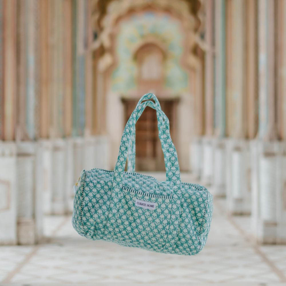 Curate Home - Block Printed Duffel Bag - Blue