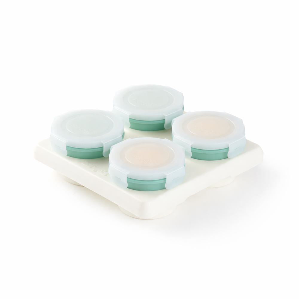 2انجلز - أكواب سيليكون لتخزين طعام الأطفال مع غطاء - بنقشة أوراق الصيف - 4 قطع - 60 مل