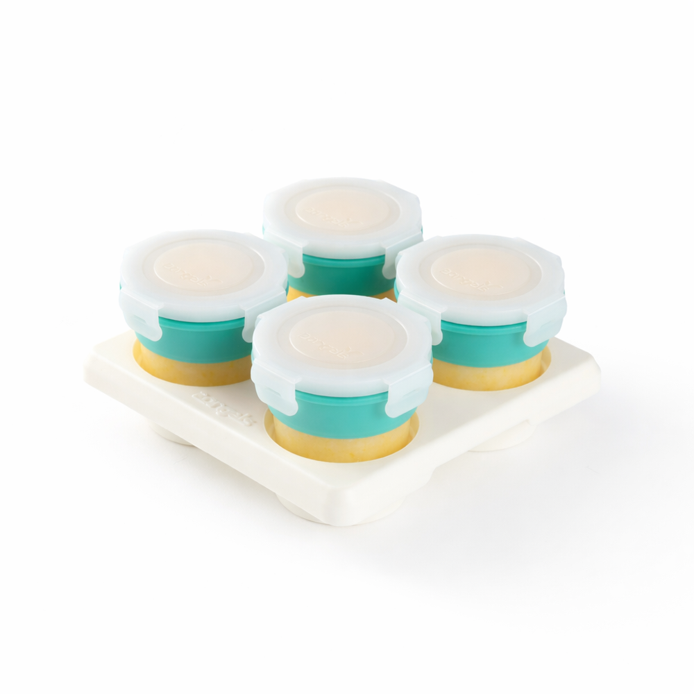 2angels - Silicone Baby Food Storage Cups With Lid - Summer Leaf - 4 Pcs - 120 ml