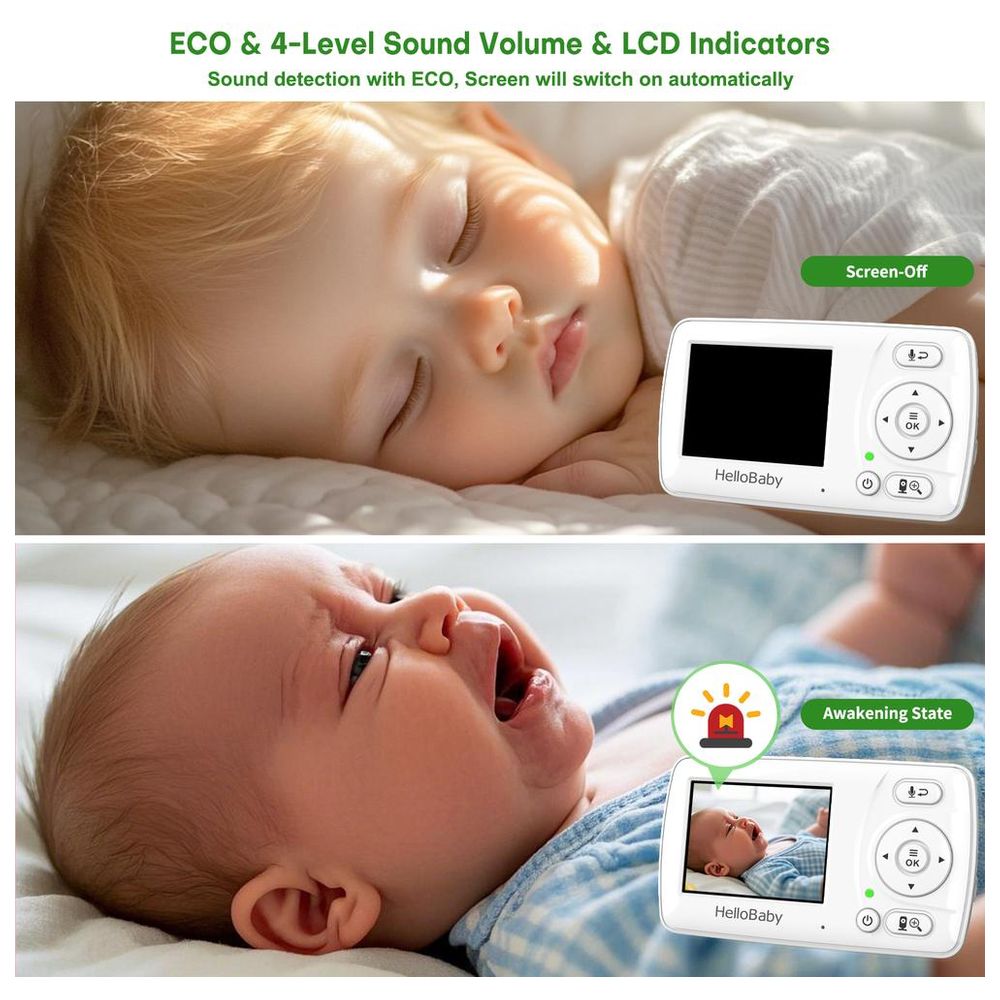 Hello Baby 2.4 Inch LCD Video Baby Monitor 1000 Ft - 2 Way Talk Night Vision