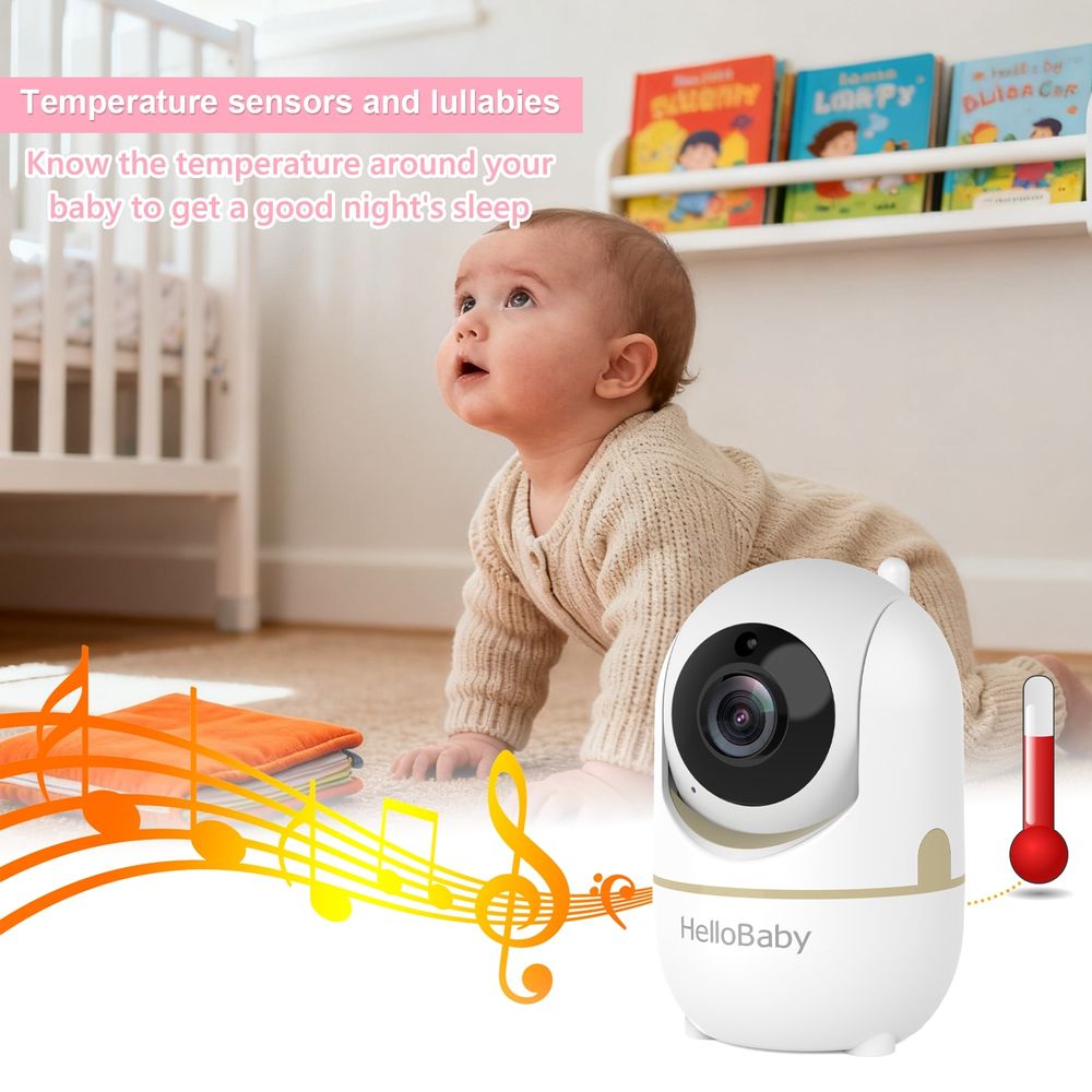 هالو بيبي - جهاز مراقبة الأطفال بكاميرتين - أبيض/ذهبي - 5 إنش