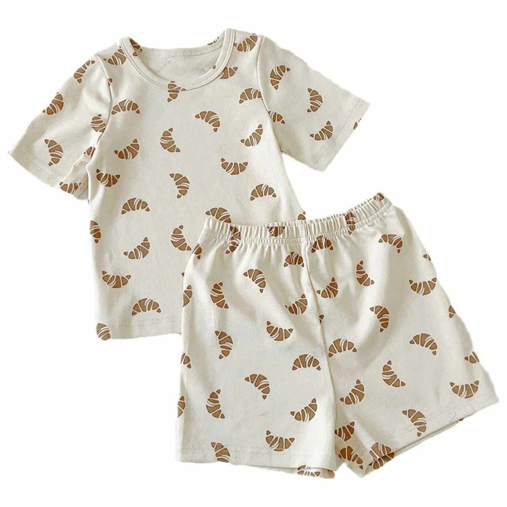 Cherubcare - 2pc-Set - Croissant Print Pyjama Set - White