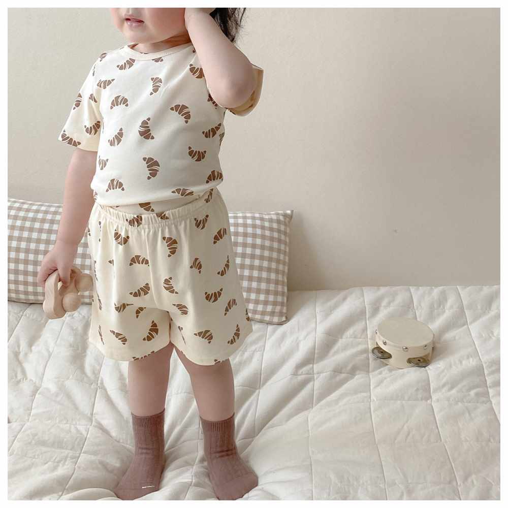 Cherubcare - 2pc-Set - Croissant Print Pyjama Set - White