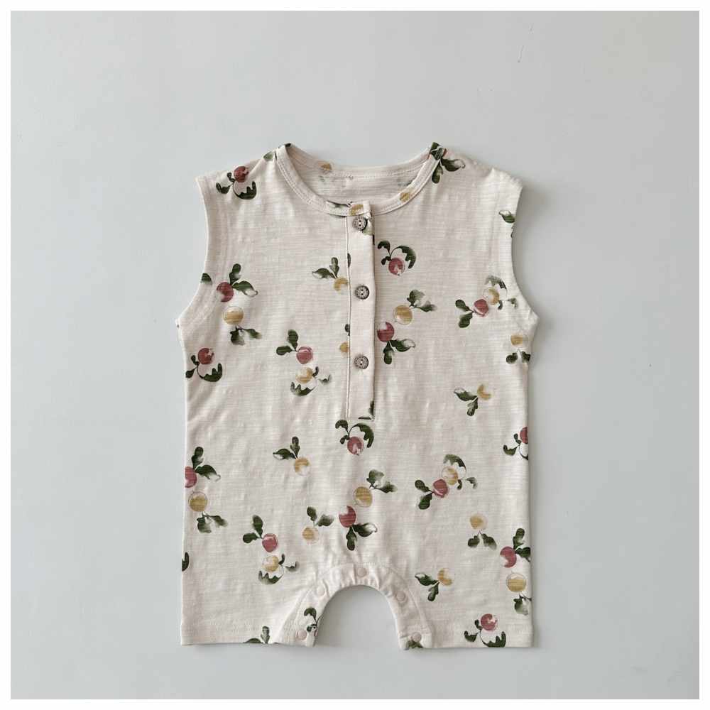 Cherubcare - Sleeveless Carrot Print Baby Romper - Off-White